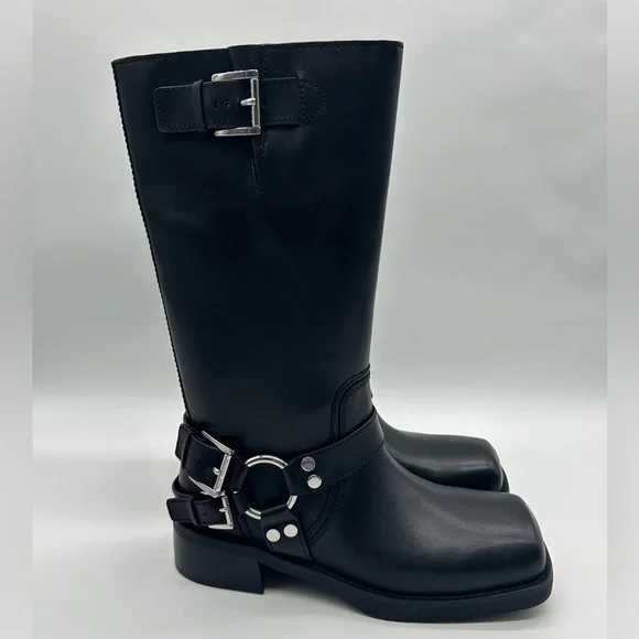 Michael Kors Crosby Moto Boots Black Leather Biker Boots Size 7.5 M NWT - Picture 4 of 12